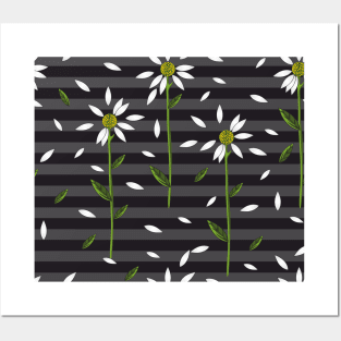 Daisy pattern with grey lines Posters and Art